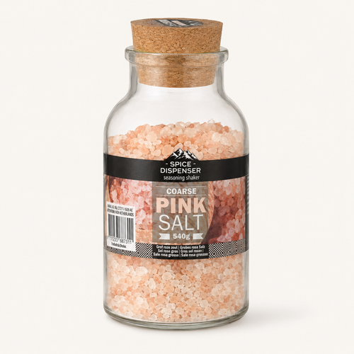 Coarse Pink Salt in Glass Dispenser – 540 g – product image 1