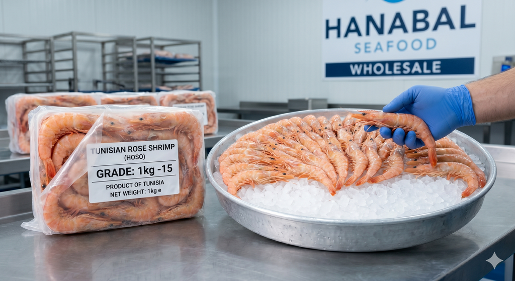 Premium Wild-Caught Tunisian Rose Shrimp – Jumbo Calibre (-15)