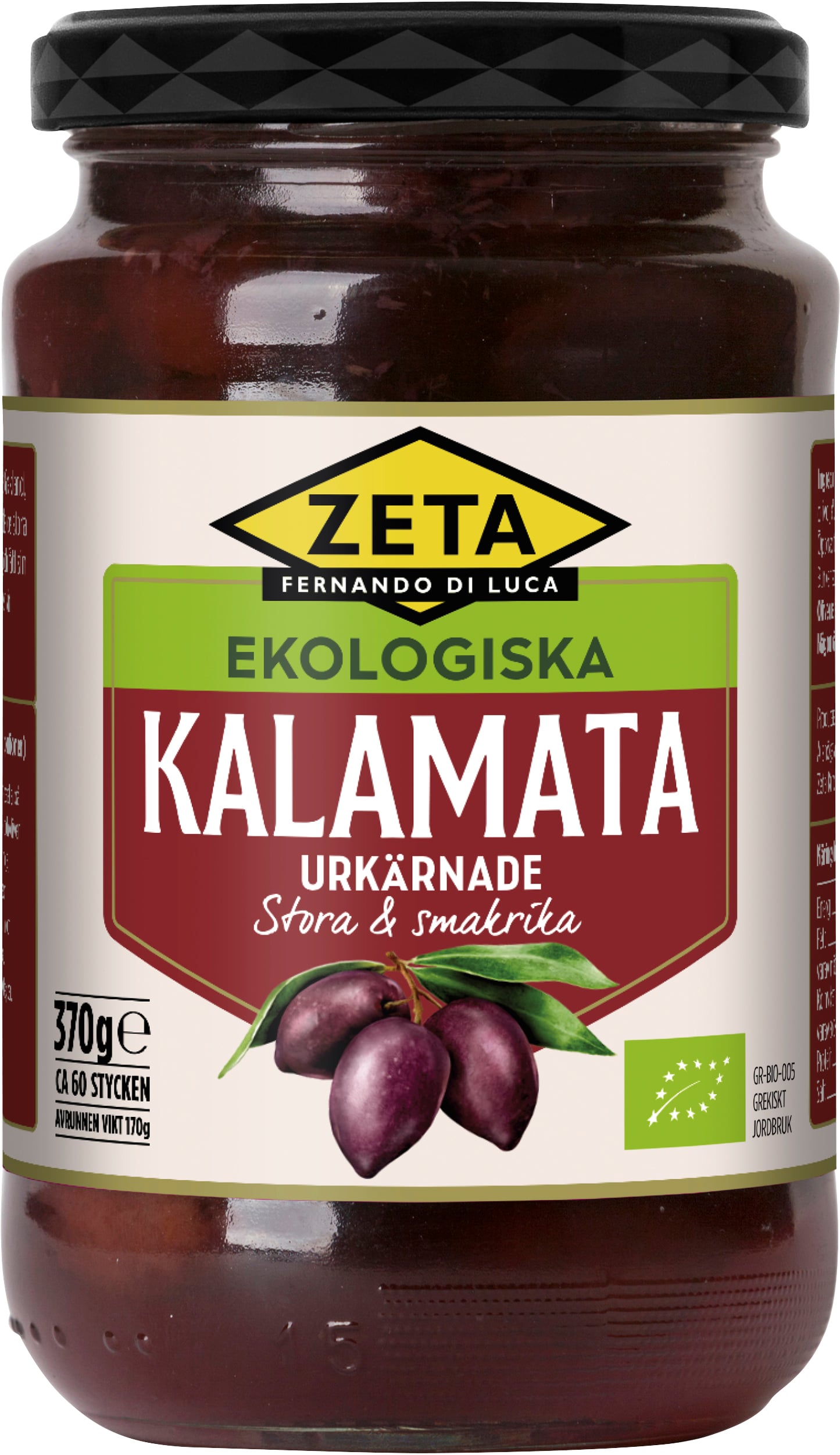 Zeta Organic Pitted Kalamata Olives – 370 g – product image 1