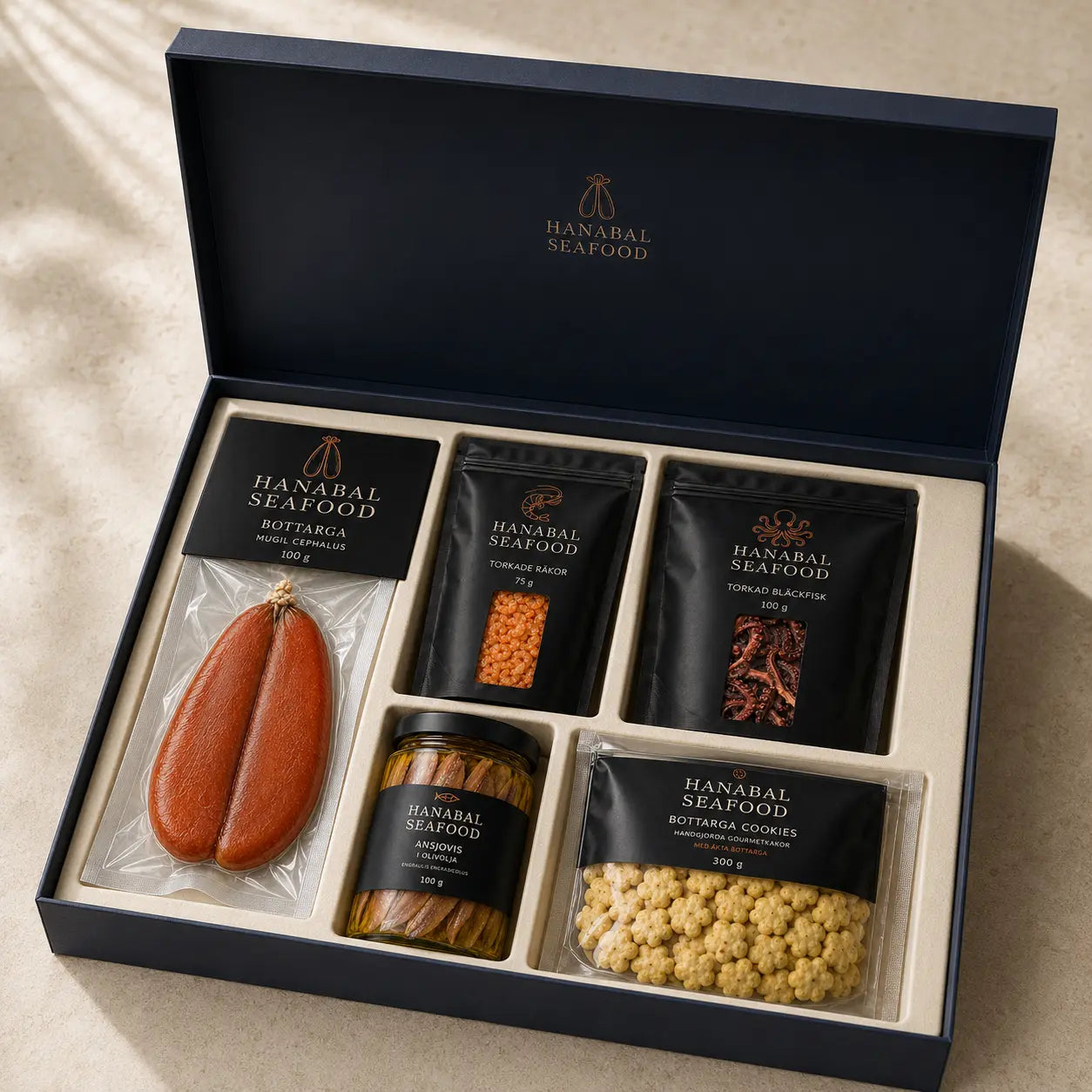 Hanabal premium presentbox med torkad seafood och bottarga
