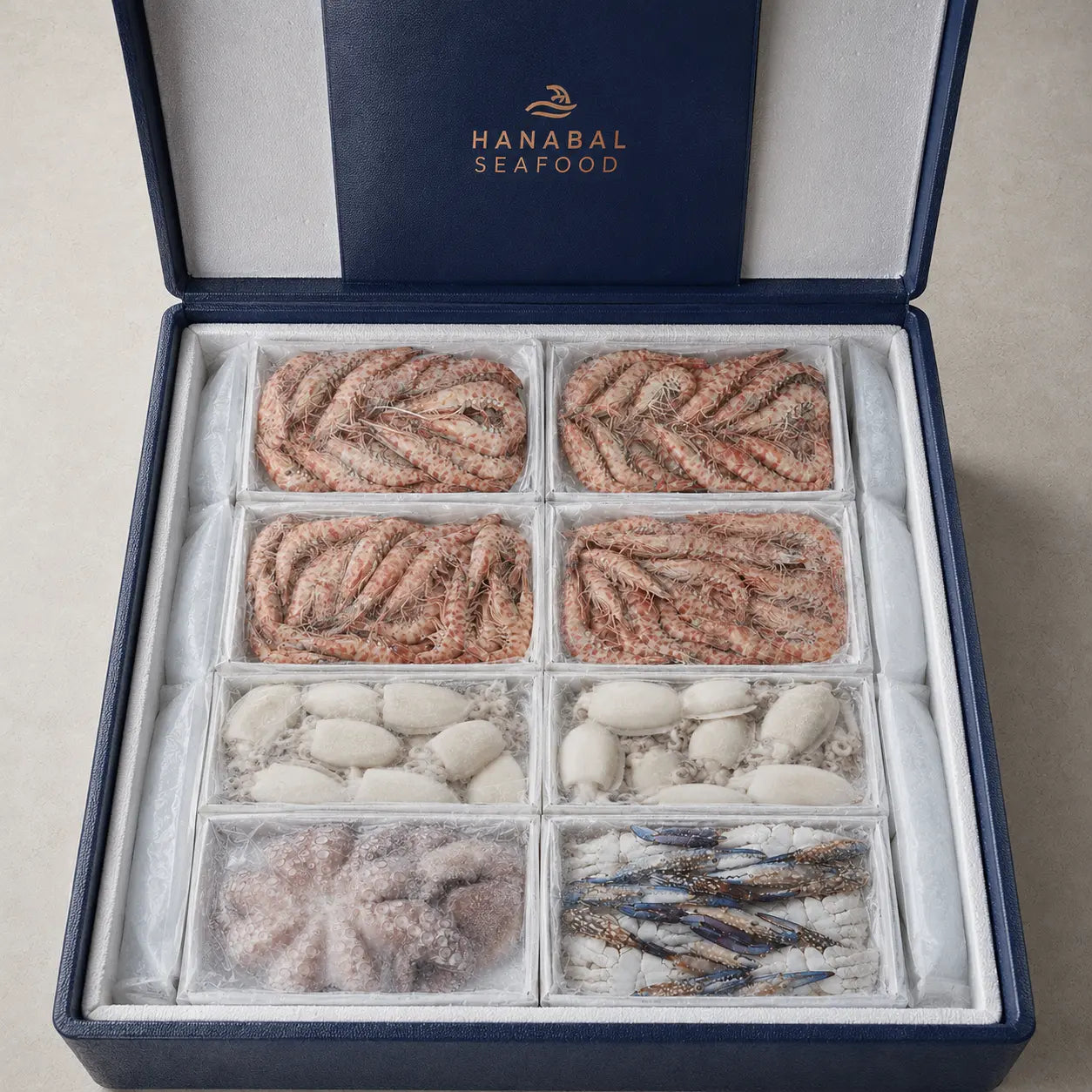 Hanabal fryst seafood grillbox med räkor, sepia, bläckfisk och krabba